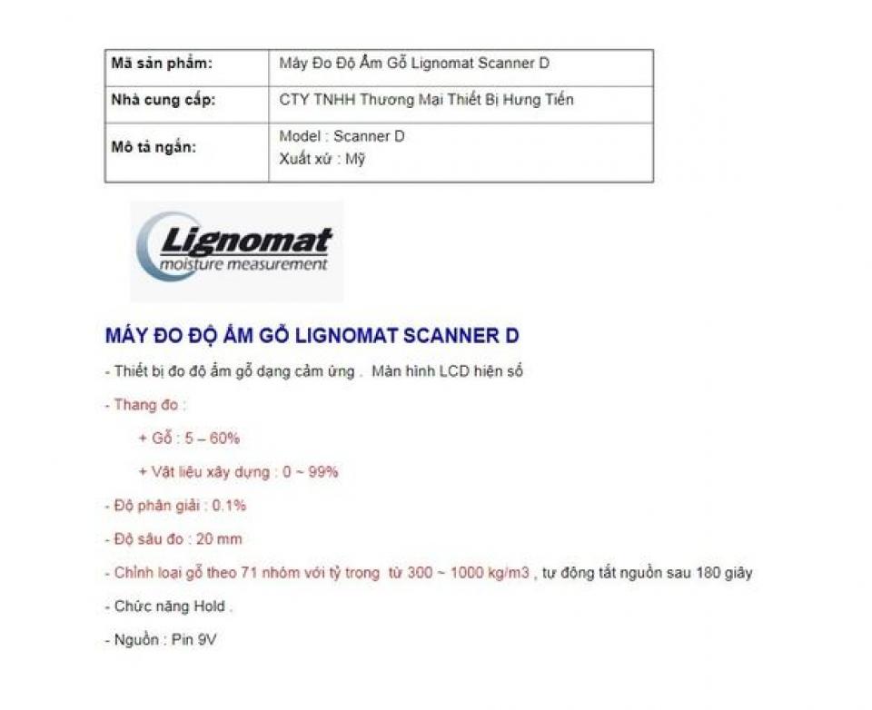 Máy Đo Độ Ẩm Gỗ Lignomat Scanner D-2