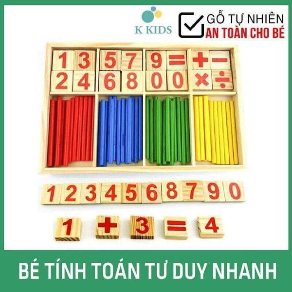 bộ que tính và số  bằng gỗ để làm quen với môn toán.