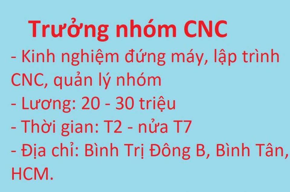 Quản lý team CNC khoảng 6 người